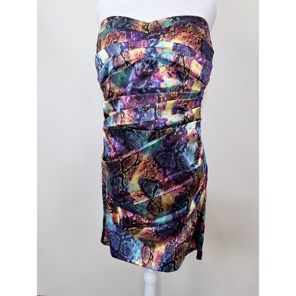 Snakeskin Print Mini‎ Formal Dress Juniors 5 Satin Strapless Multicolor Pleat
